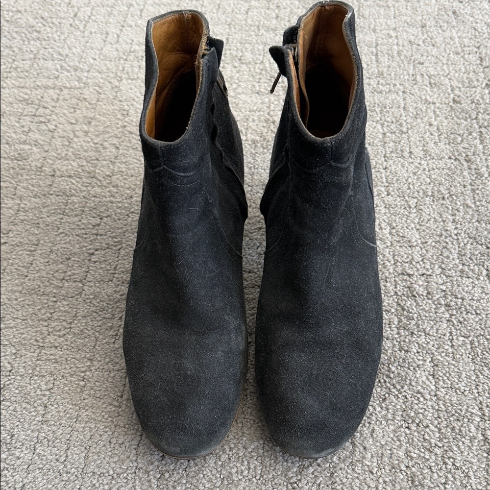 Isabel Marant Black Suede Ankle Booties with Side Zip Dicker